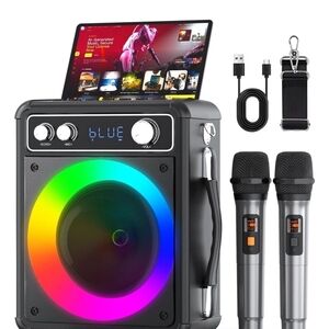 Portable Bluetooth Speaker with Microphones - Black